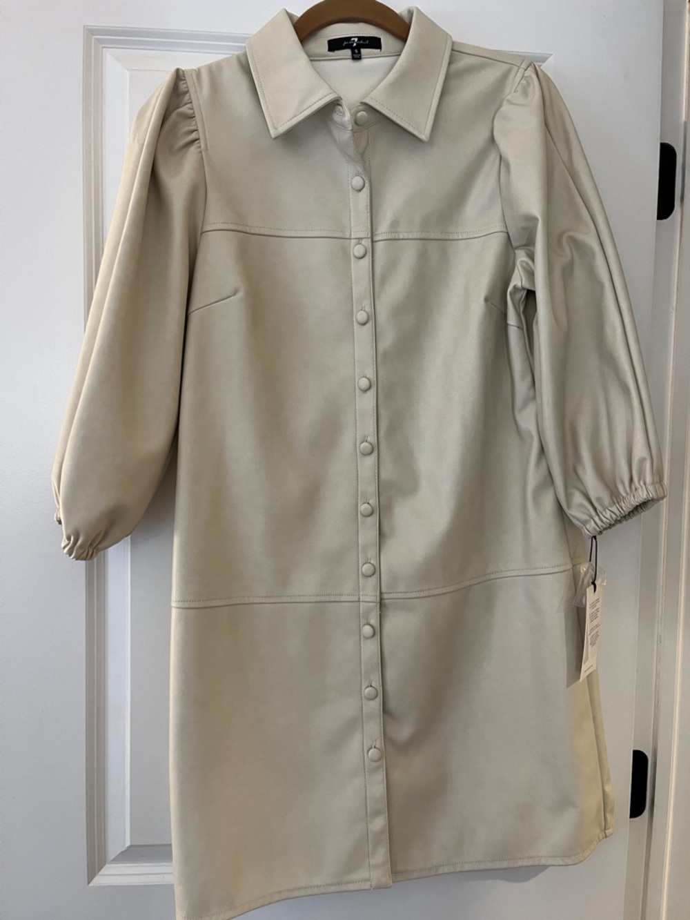 7 For All Mankind Cream Button-Front Long Sleeve Dress/Jacket